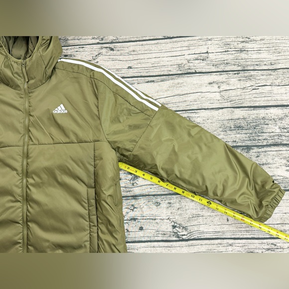 Adidas Men's Essentials Insulated Hooded Jacket, Size Large, Olive Green - Picture 4 of 12